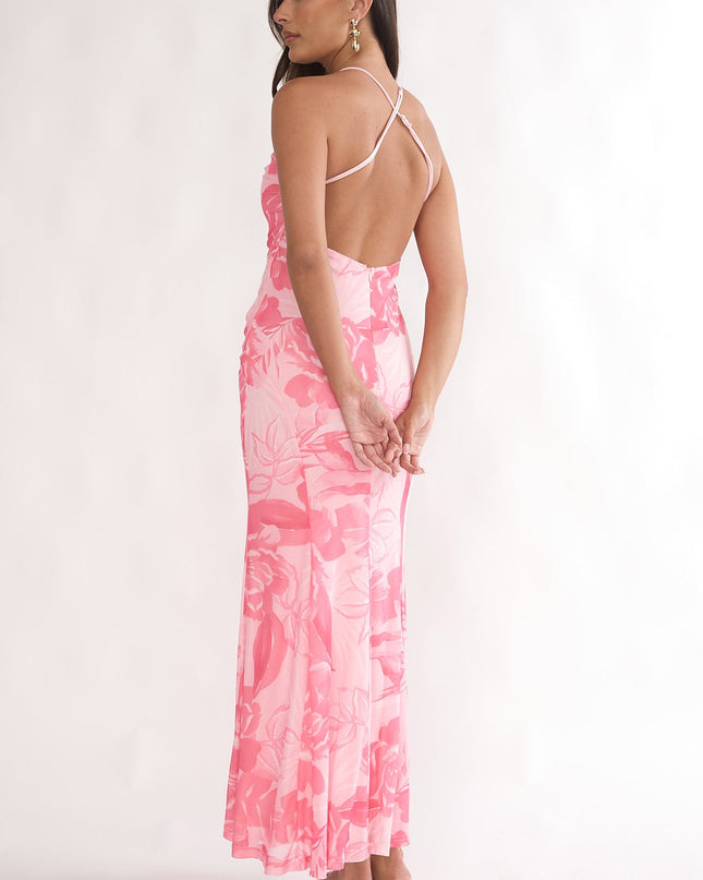 Pink Low Back Maxi Dress Floral