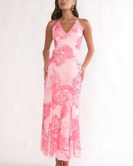 Pink Low Back Maxi Dress Floral