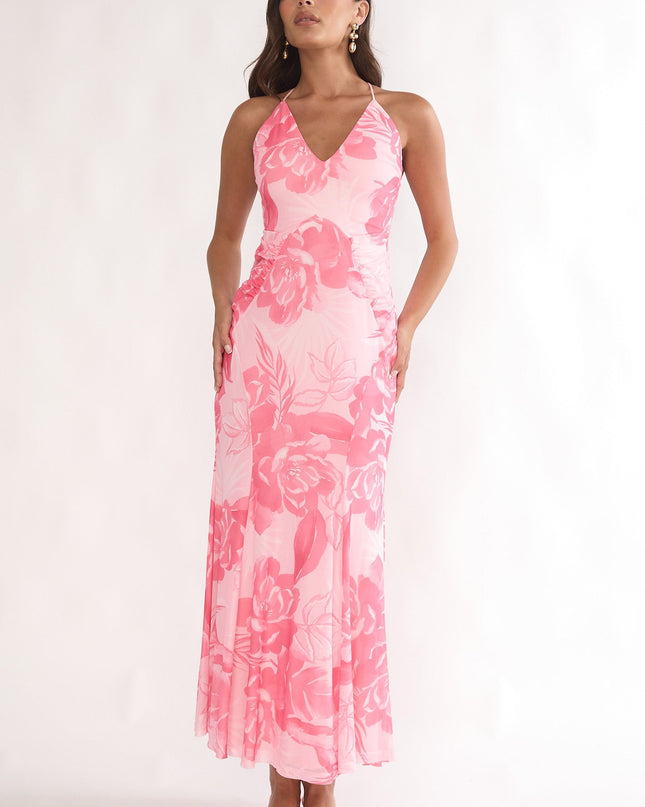 Pink Low Back Maxi Dress Floral