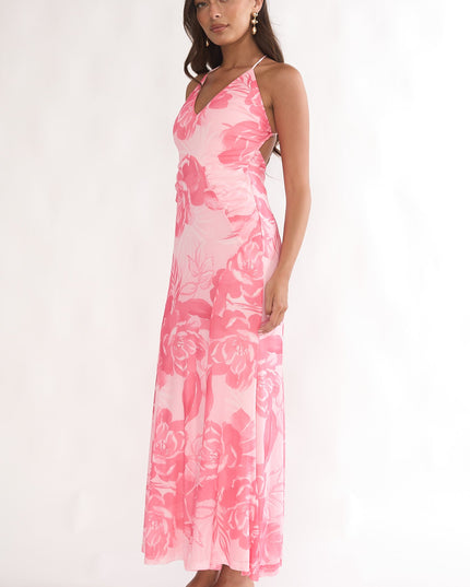 Pink Low Back Maxi Dress Floral