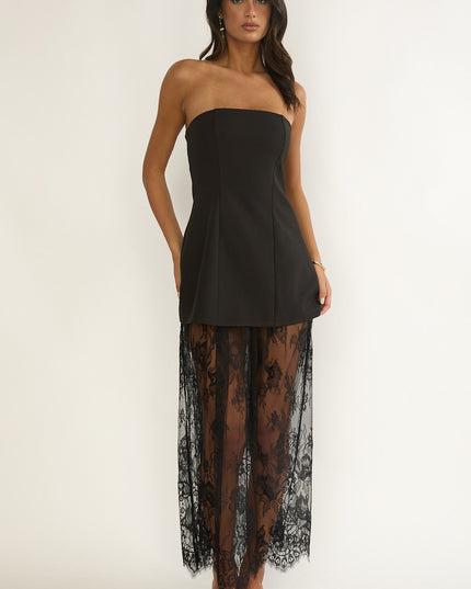 Black Strapless Two-Piece Lace Skort Set