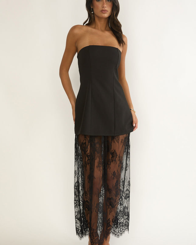 Black Strapless Two-Piece Lace Skort Set