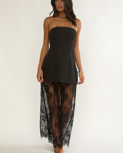 Black Strapless Two-Piece Lace Skort Set