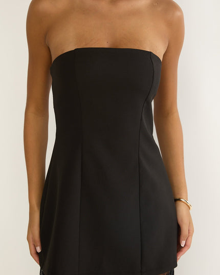 Black Strapless Two-Piece Lace Skort Set