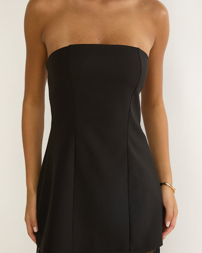 Black Strapless Two-Piece Lace Skort Set