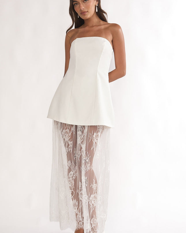 White Strapless Two-Piece Lace Skort Set