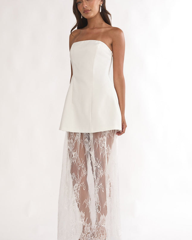 White Strapless Two-Piece Lace Skort Set