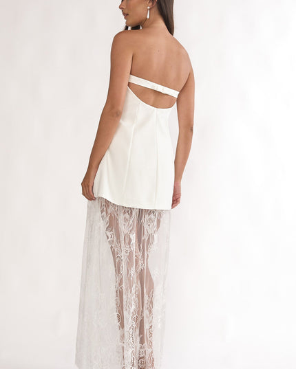 White Strapless Two-Piece Lace Skort Set