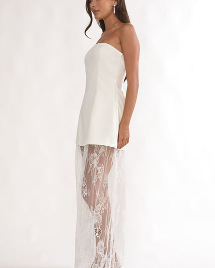 White Strapless Two-Piece Lace Skort Set