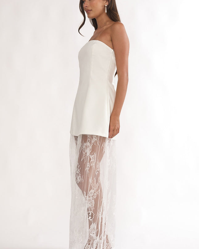 White Strapless Two-Piece Lace Skort Set