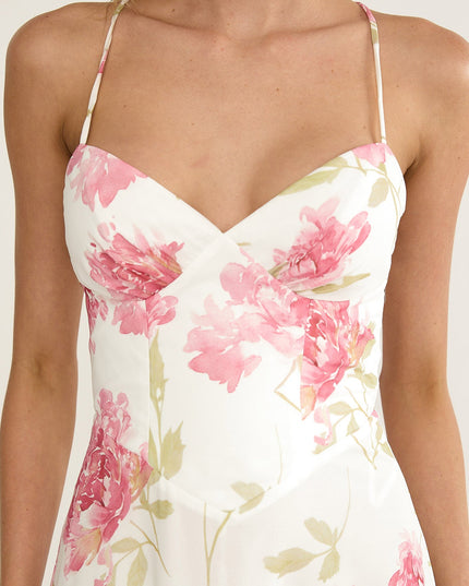 White Strappy Back Ruffle Maxi Dress Flowers