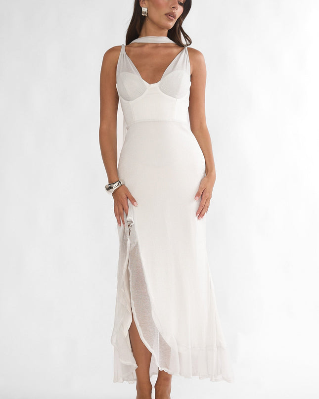 Silver Twist Back Split Maxi Dress