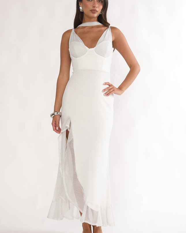 Silver Twist Back Split Maxi Dress