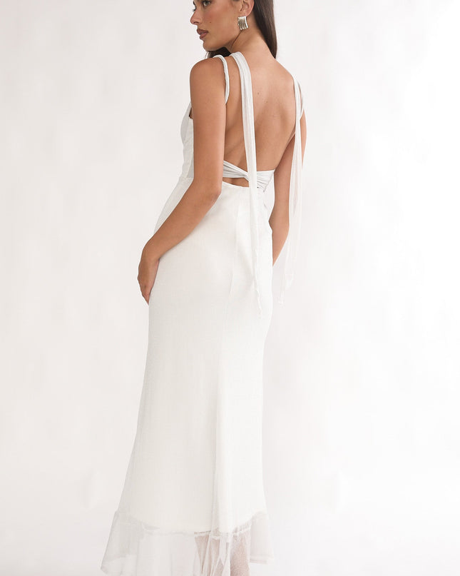 Silver Twist Back Split Maxi Dress
