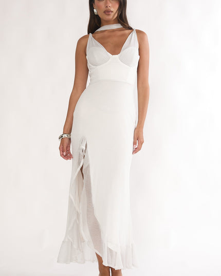 Silver Twist Back Split Maxi Dress