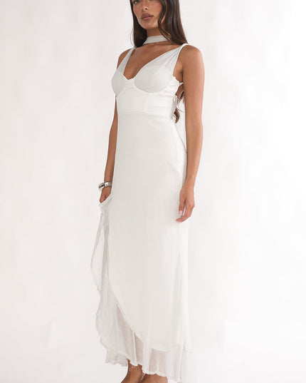 Silver Twist Back Split Maxi Dress