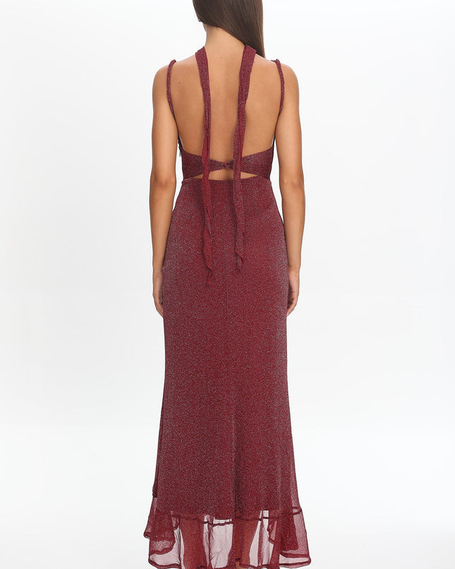 Wine Twist Back Split Maxi Dress
