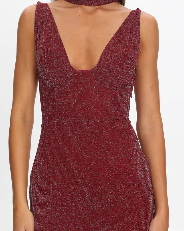 Wine Twist Back Split Maxi Dress