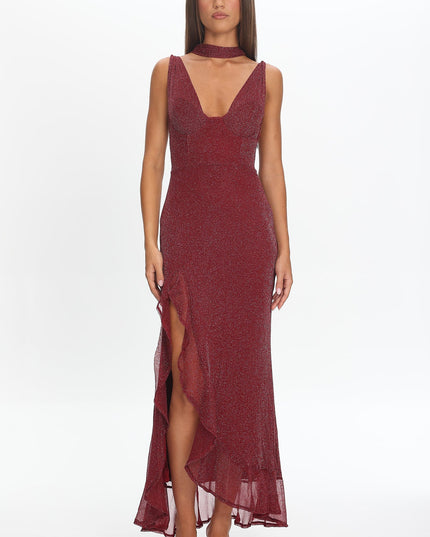 Wine Twist Back Split Maxi Dress