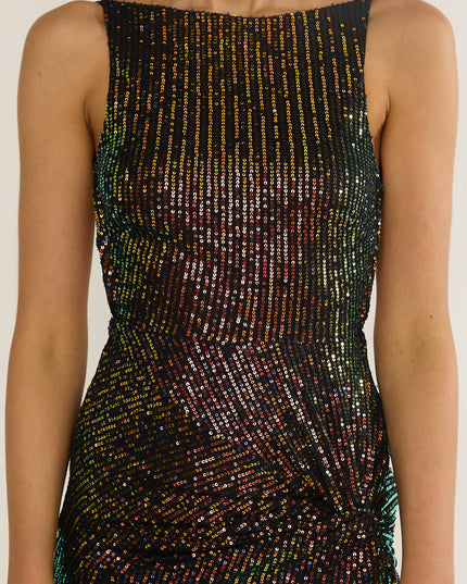 Black/Gold Backless Split Maxi Dress Sequin