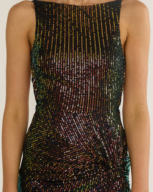 Black/Gold Backless Split Maxi Dress Sequin