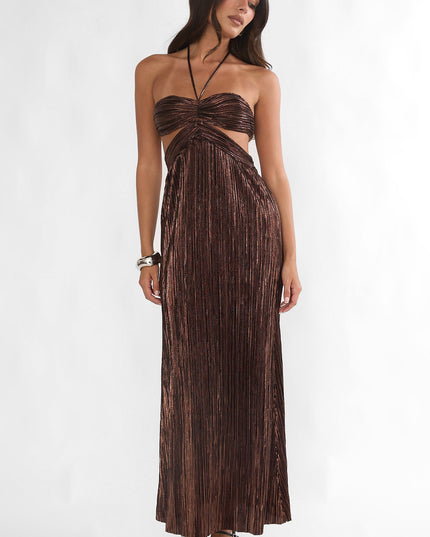 Gold Cut-Out Halterneck Maxi Dress