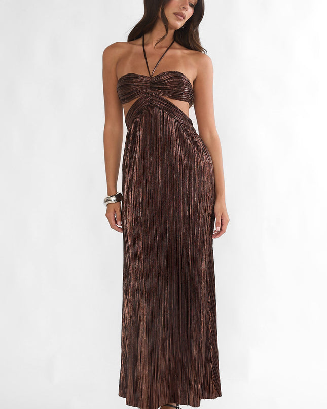 Gold Cut-Out Halterneck Maxi Dress