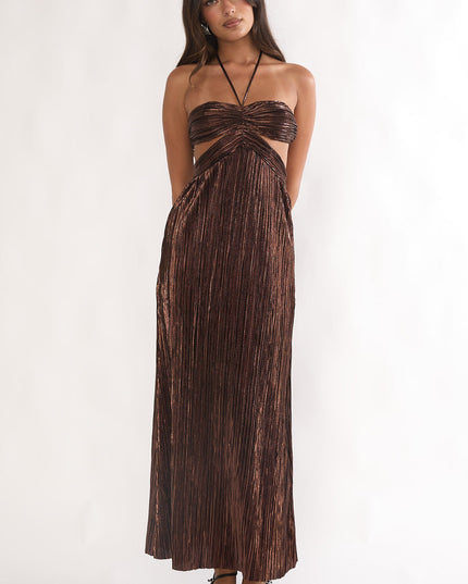 Gold Cut-Out Halterneck Maxi Dress