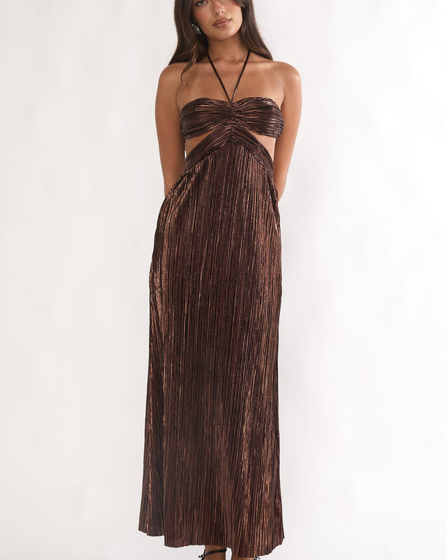 Gold Cut-Out Halterneck Maxi Dress
