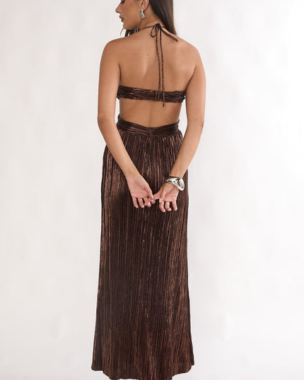 Gold Cut-Out Halterneck Maxi Dress