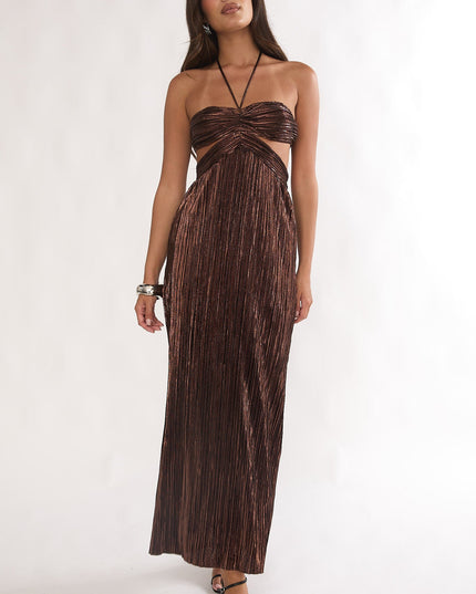 Gold Cut-Out Halterneck Maxi Dress