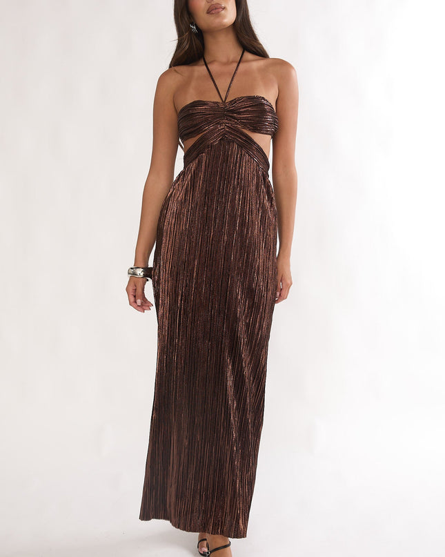 Gold Cut-Out Halterneck Maxi Dress
