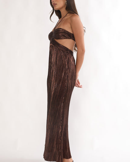 Gold Cut-Out Halterneck Maxi Dress