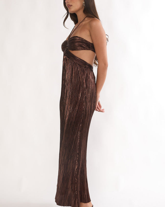 Gold Cut-Out Halterneck Maxi Dress