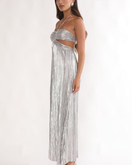 Silver Cut-Out Halterneck Maxi Dress