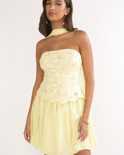 Yellow Elasticated Waist Mini Skirt
