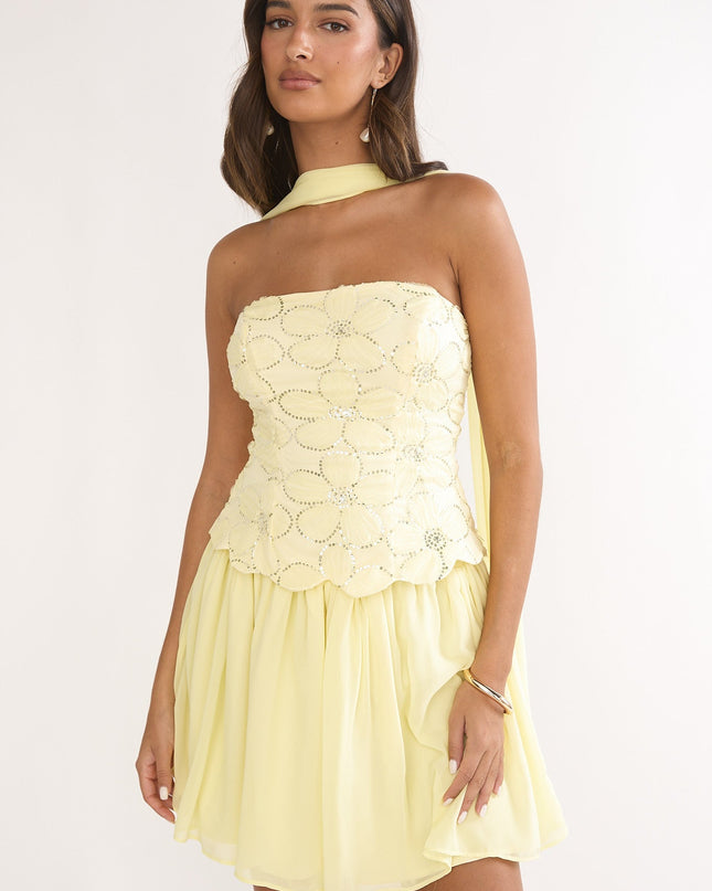 Yellow Elasticated Waist Mini Skirt