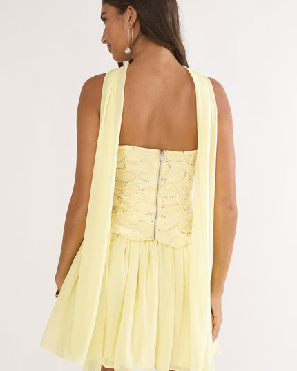 Yellow Elasticated Waist Mini Skirt