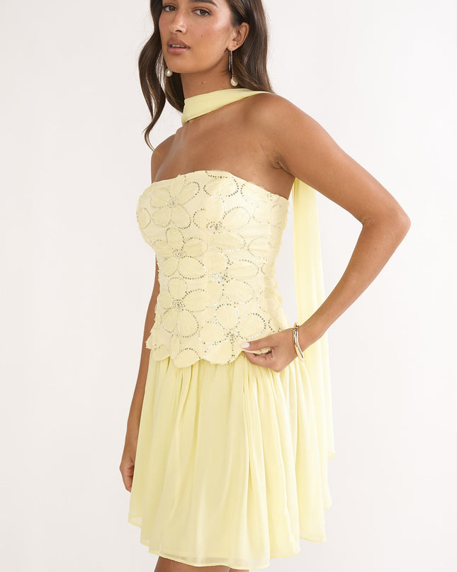 Yellow Elasticated Waist Mini Skirt