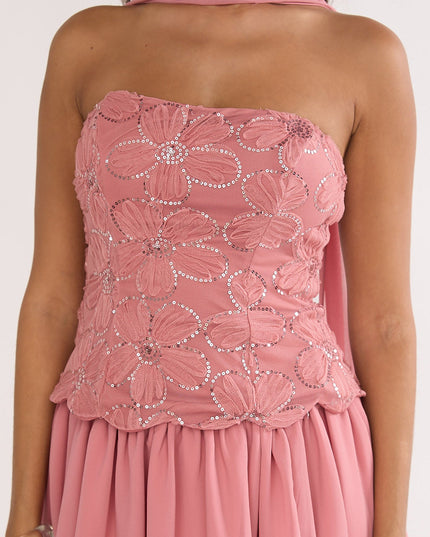 Rose Embellished Strapless Top