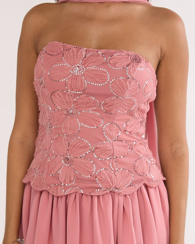 Rose Embellished Strapless Top