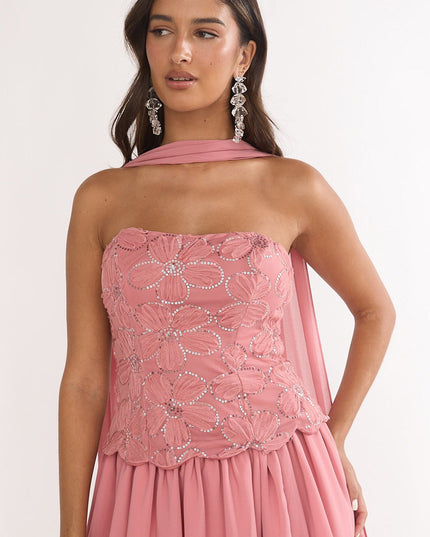 Rose Embellished Strapless Top