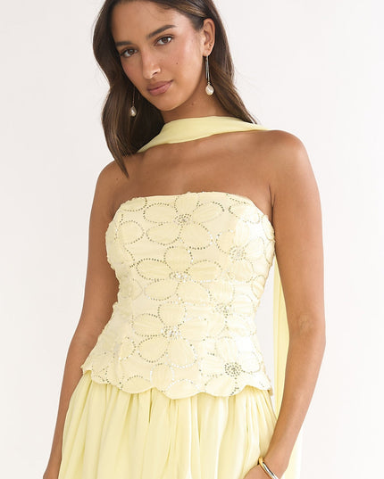Yellow Embellished Strapless Top