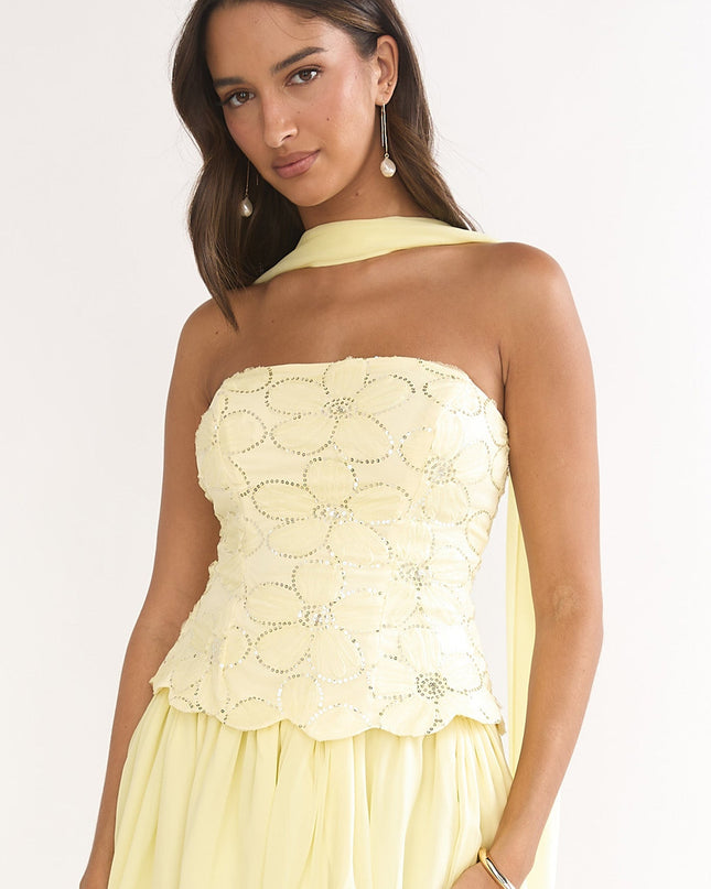Yellow Embellished Strapless Top