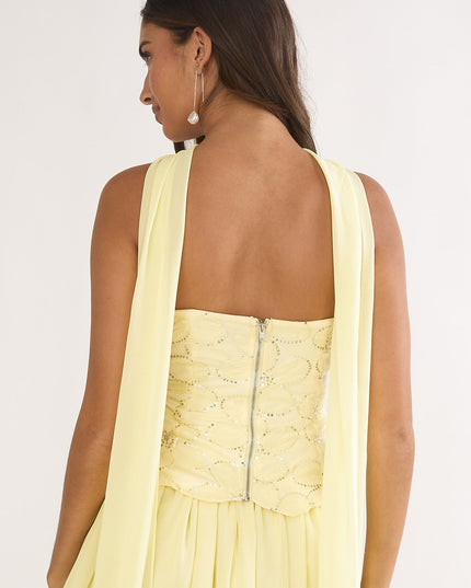 Yellow Embellished Strapless Top