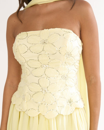 Yellow Embellished Strapless Top