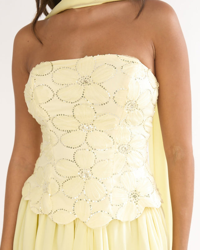 Yellow Embellished Strapless Top