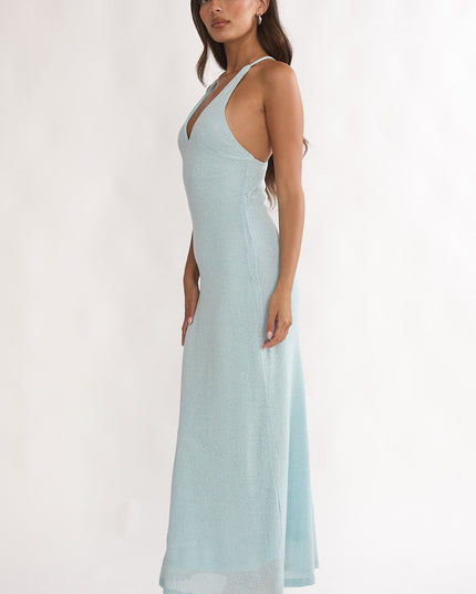 Blue Knit Sequin Maxi Dress