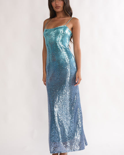 Blue Sequin Maxi Dress Gradient