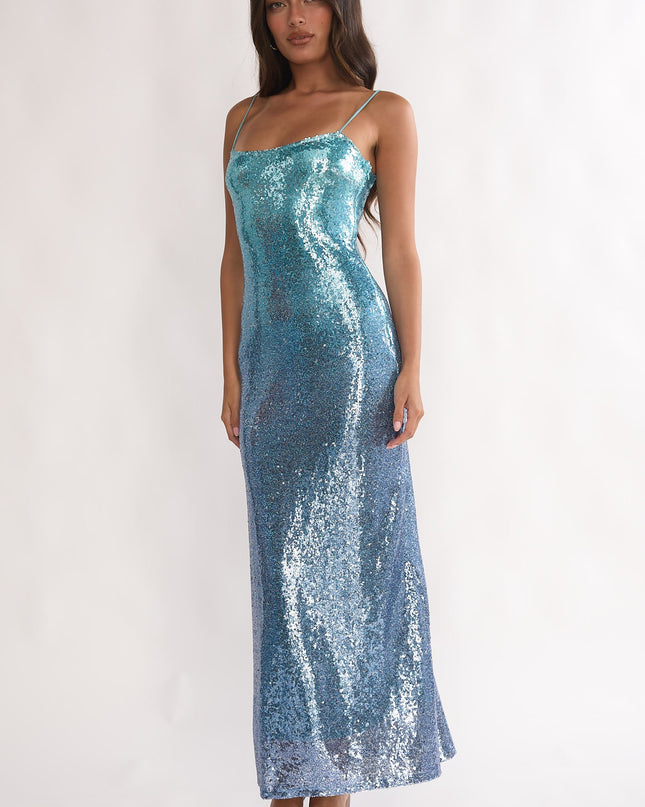 Blue Sequin Maxi Dress Gradient